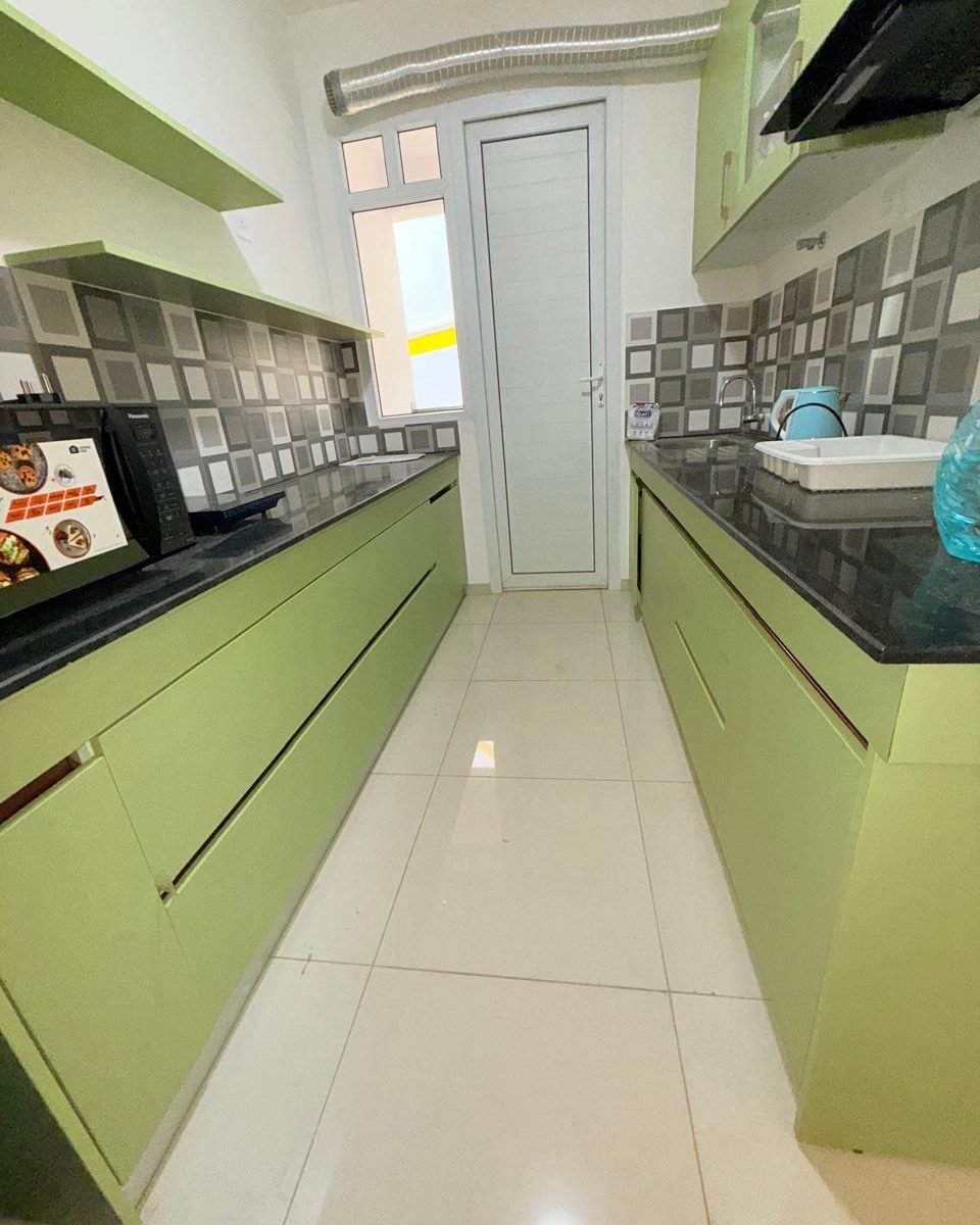 Green galley kitchen