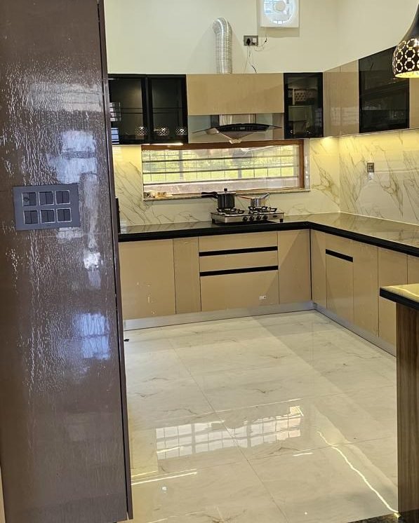 Beige modular kitchen
